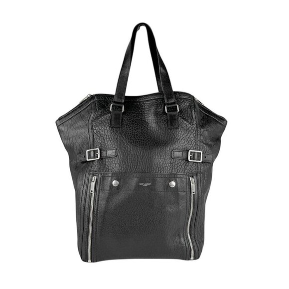 Auth SAINT LAURENT Handbag Black Leather/Silvertone - Picture 1 of 13